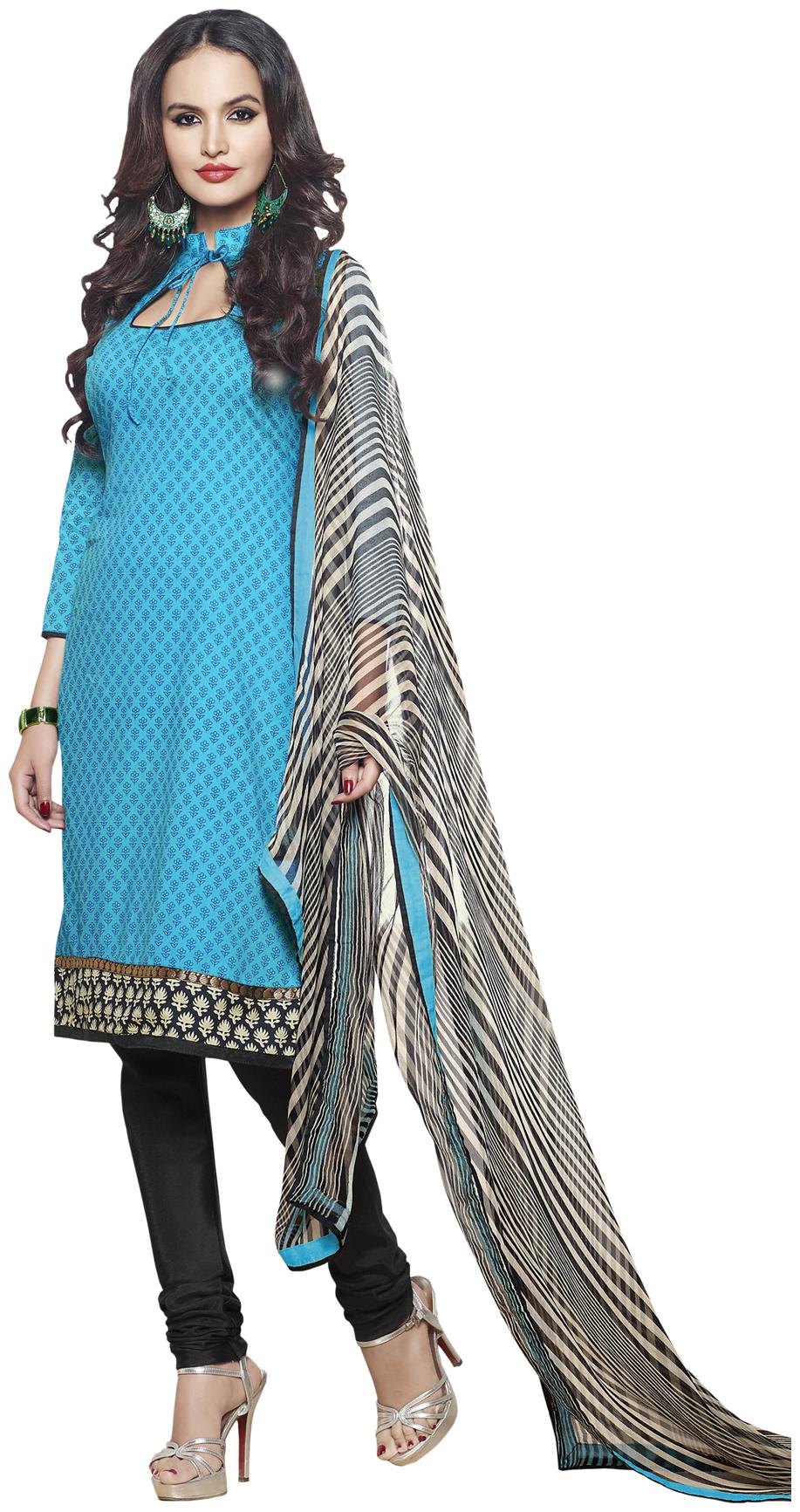 

Touch Trends Sky Blue Chanderi Cotton Dress Material