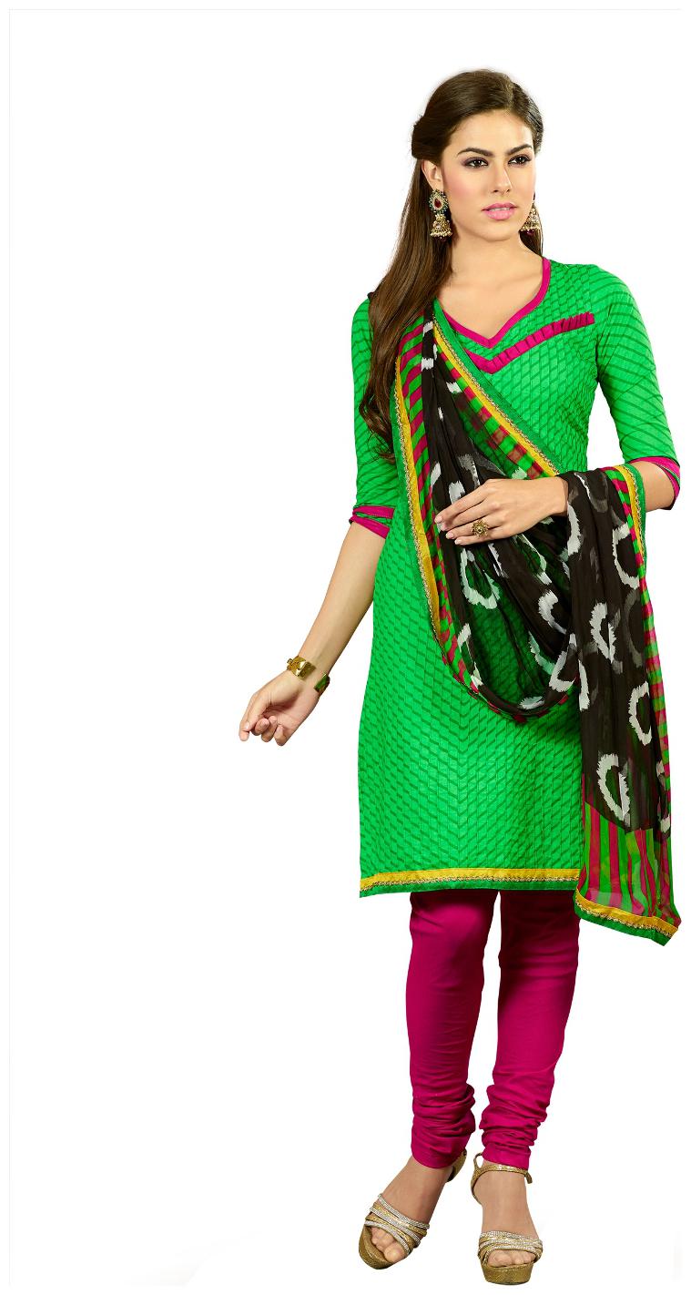 

Touch Trends Green Printed Chanderi Dress Material