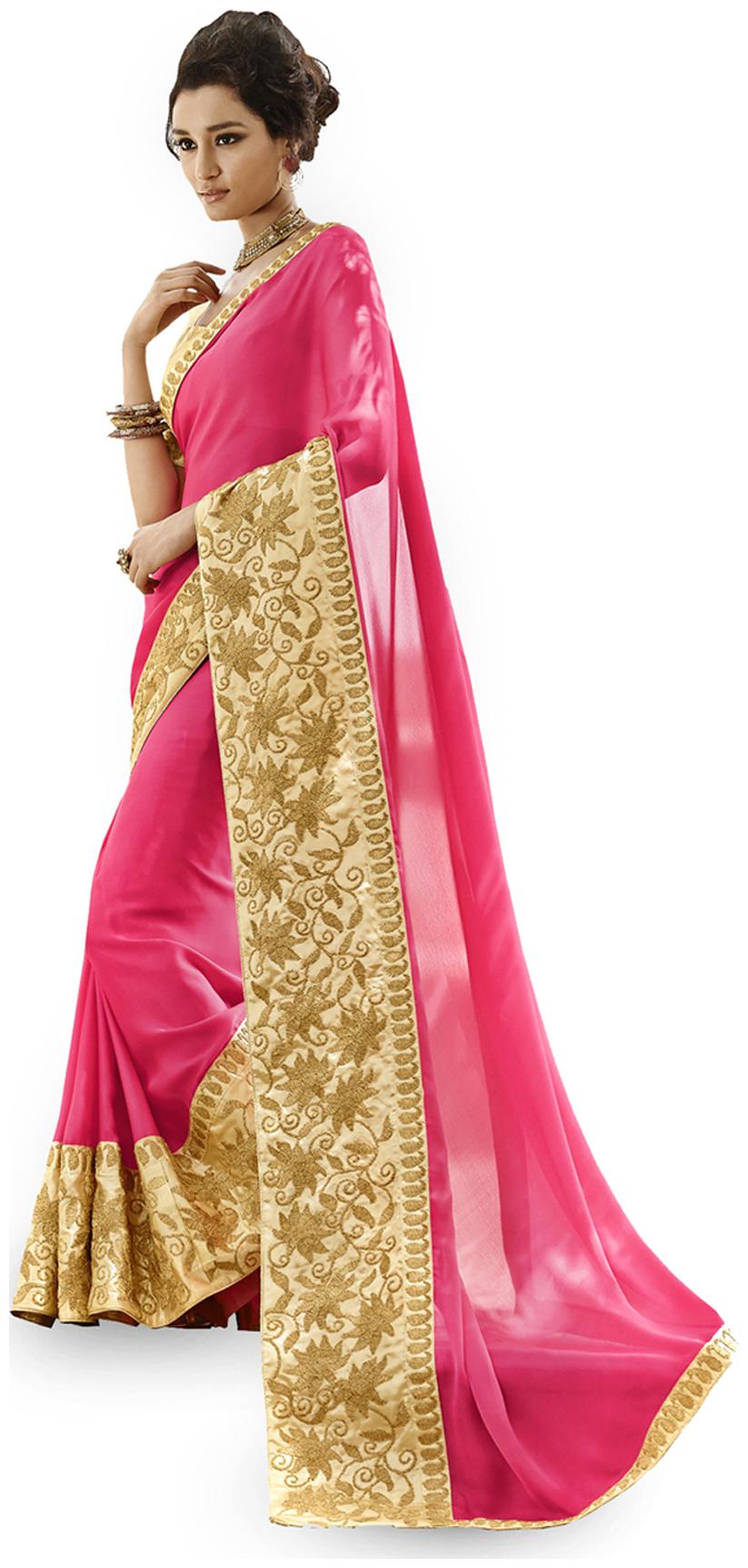 

Touch Trends Pink Georgette Saree