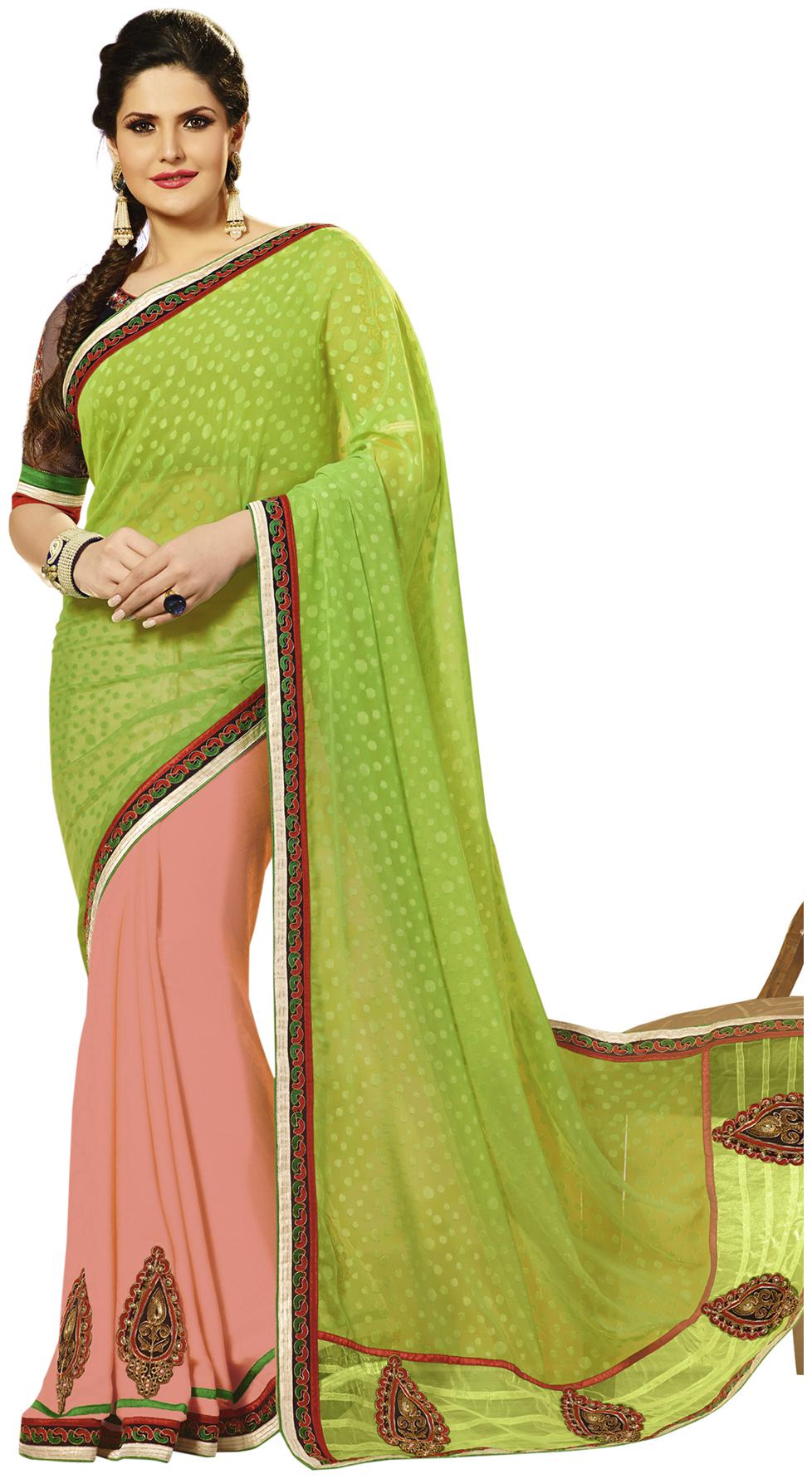 

Touch Trends Green Georgette And Brasso Saree