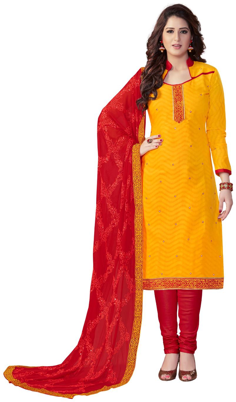 

Touch Trends Yellow Cotton Jacquard Dress Material