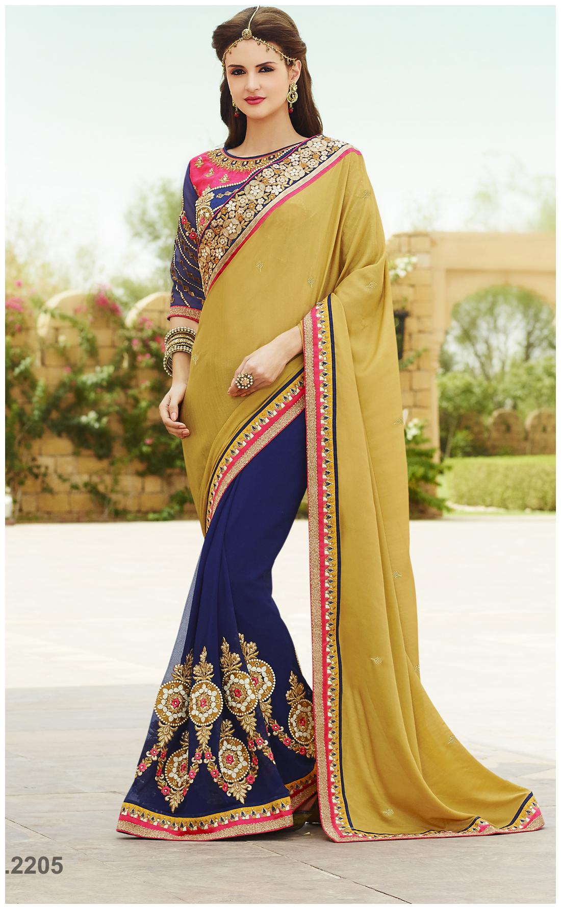

Touch Trends Yellow Georgette And Art Silk Saree