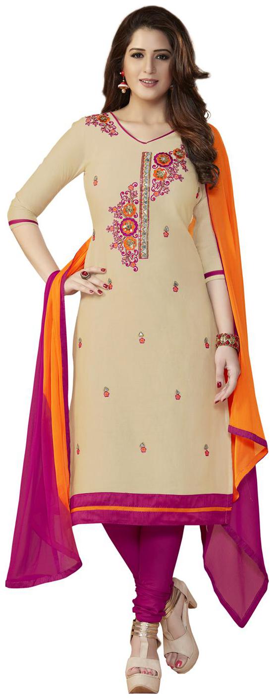 

Touch Trends Beige Unstitched Kurta fabric With dupatta Dress Material