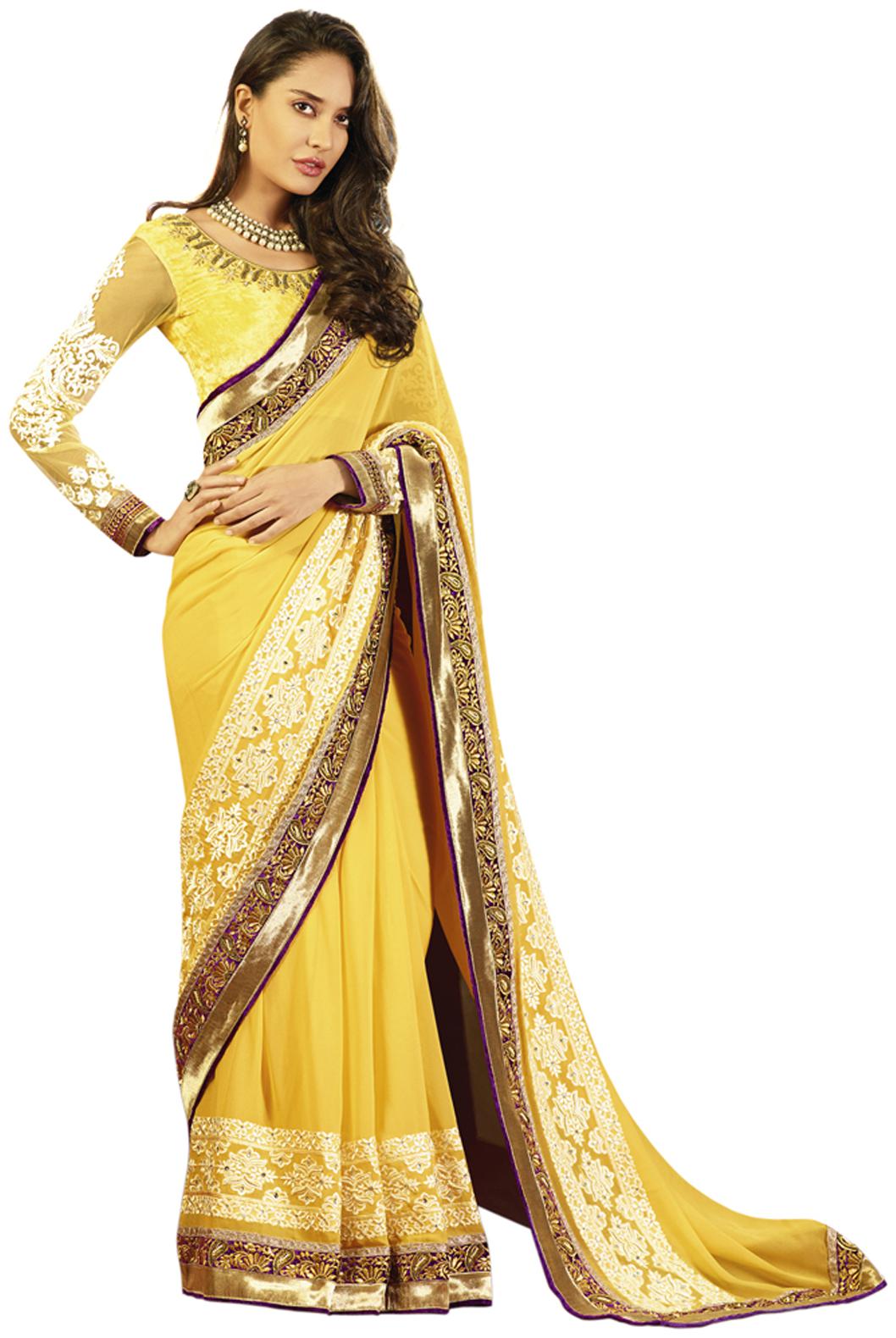 

Touch Trends Yellow Georgette Saree