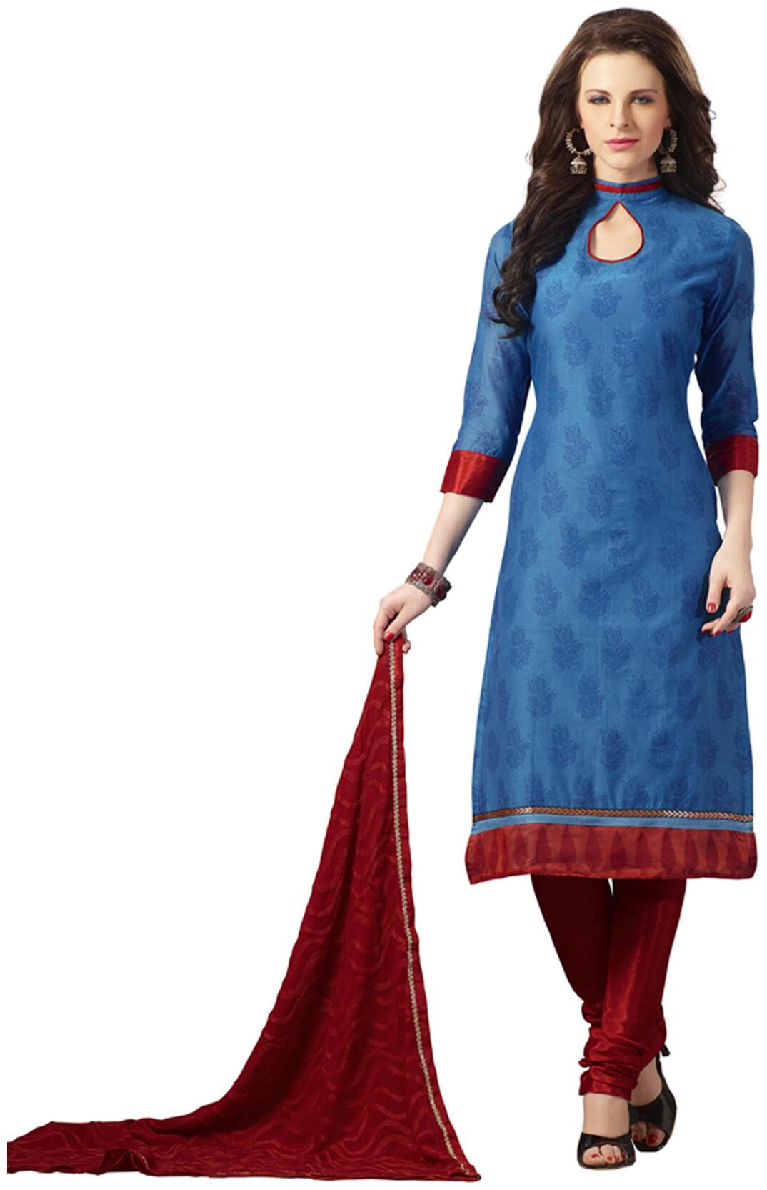

Touch Trends Blue Chanderi Silk Unstitched Suit