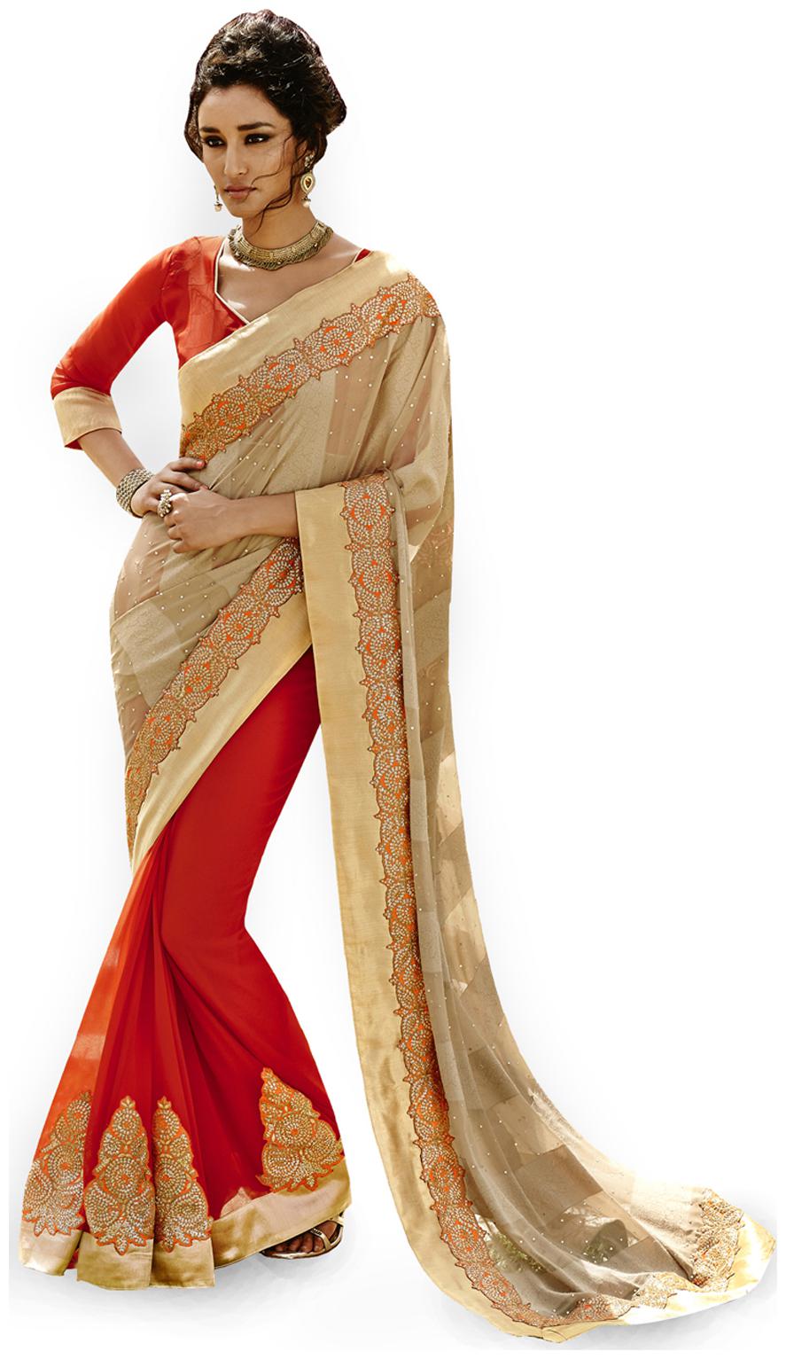 

Touch Trends Beige Chiffon Saree