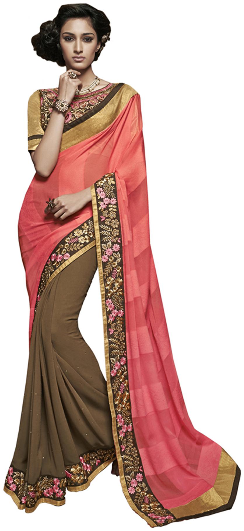 

Touch Trends Pink Chiffon Saree
