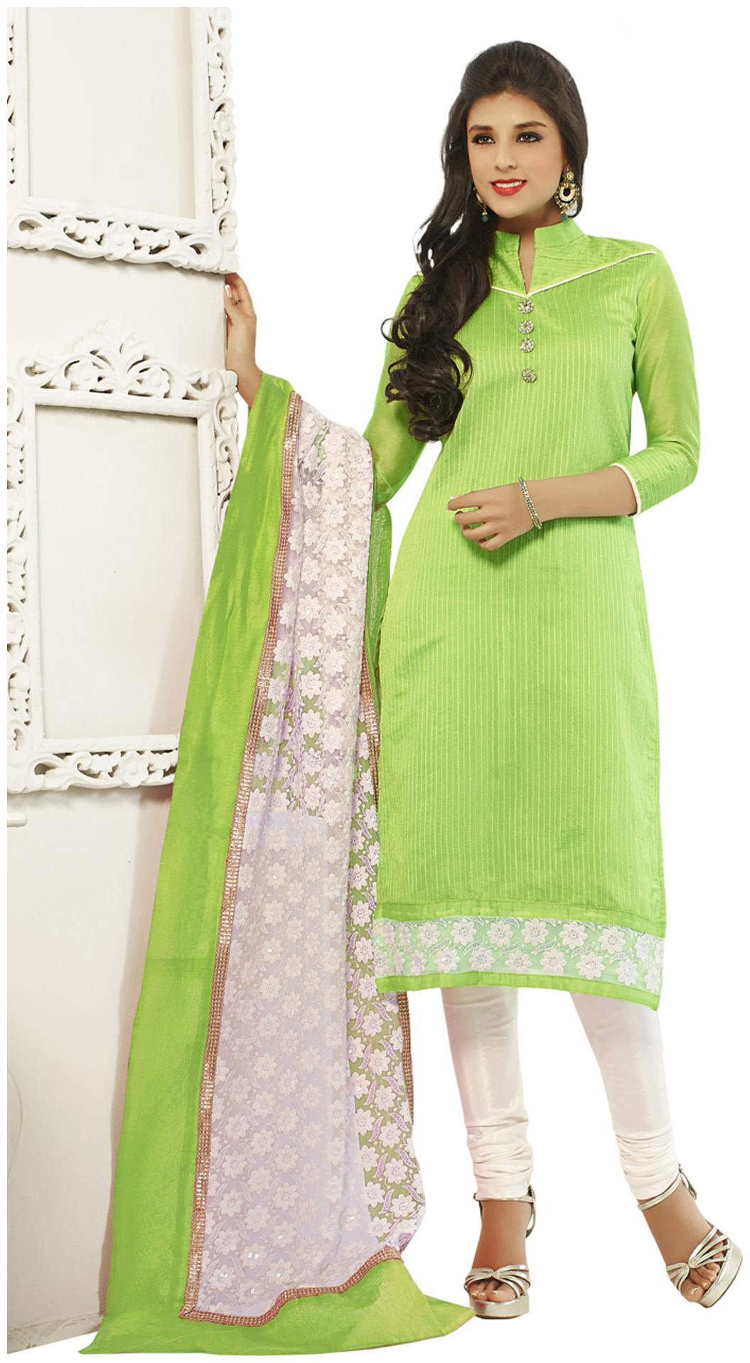 

Touch Trends Green Chanderi Silk Dress Material