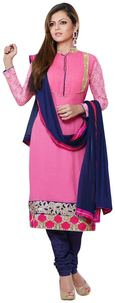 

Touch Trends Pink Unstitched Kurta fabric With dupatta Dress Material