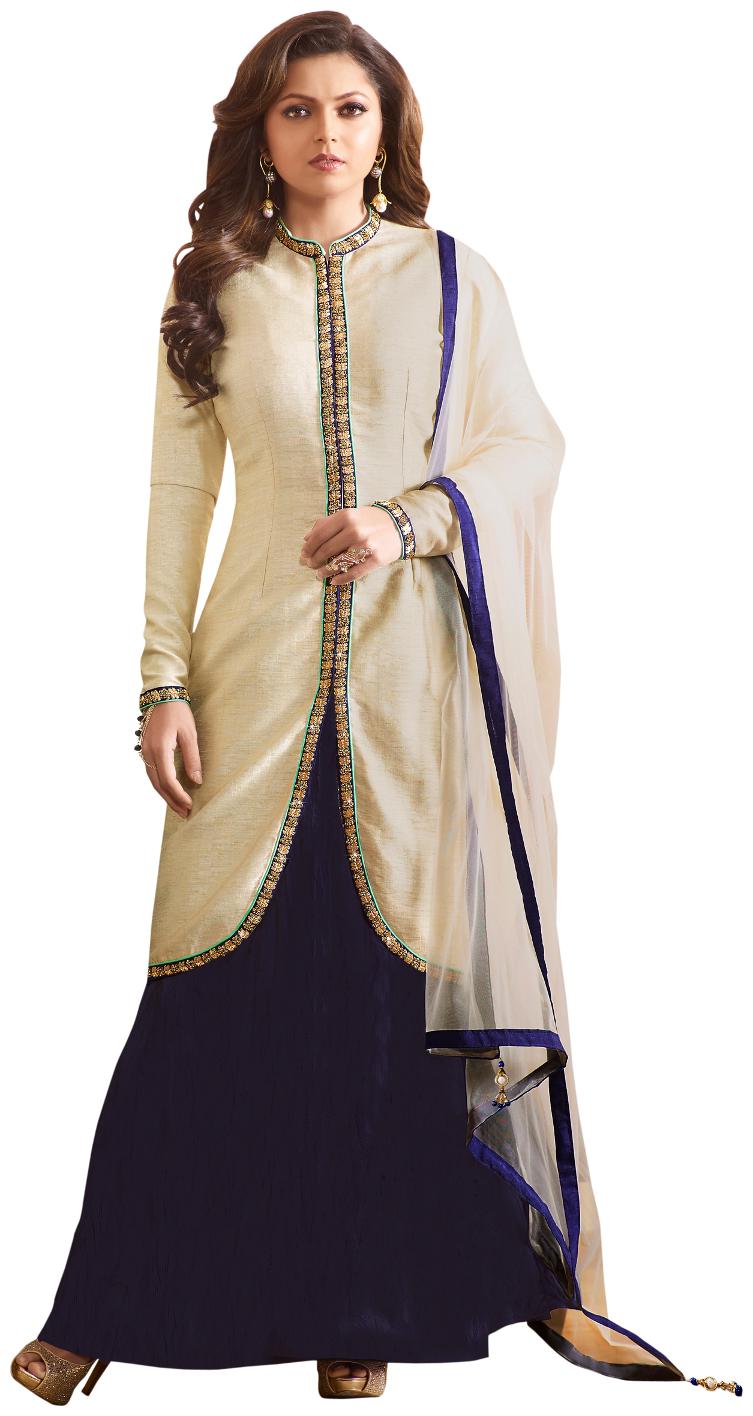 

Touch Trends Cream Unstitched Kurta fabric With dupatta Dress Material