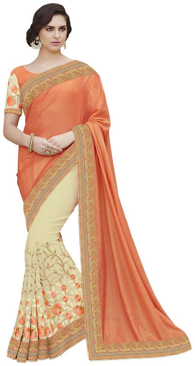 

Touch Trends Orange Solid Universal Regular Saree With blouse