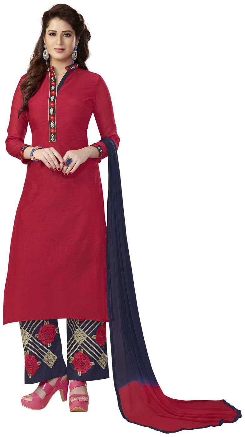

Touch Trends Red Chanderi Dress Material
