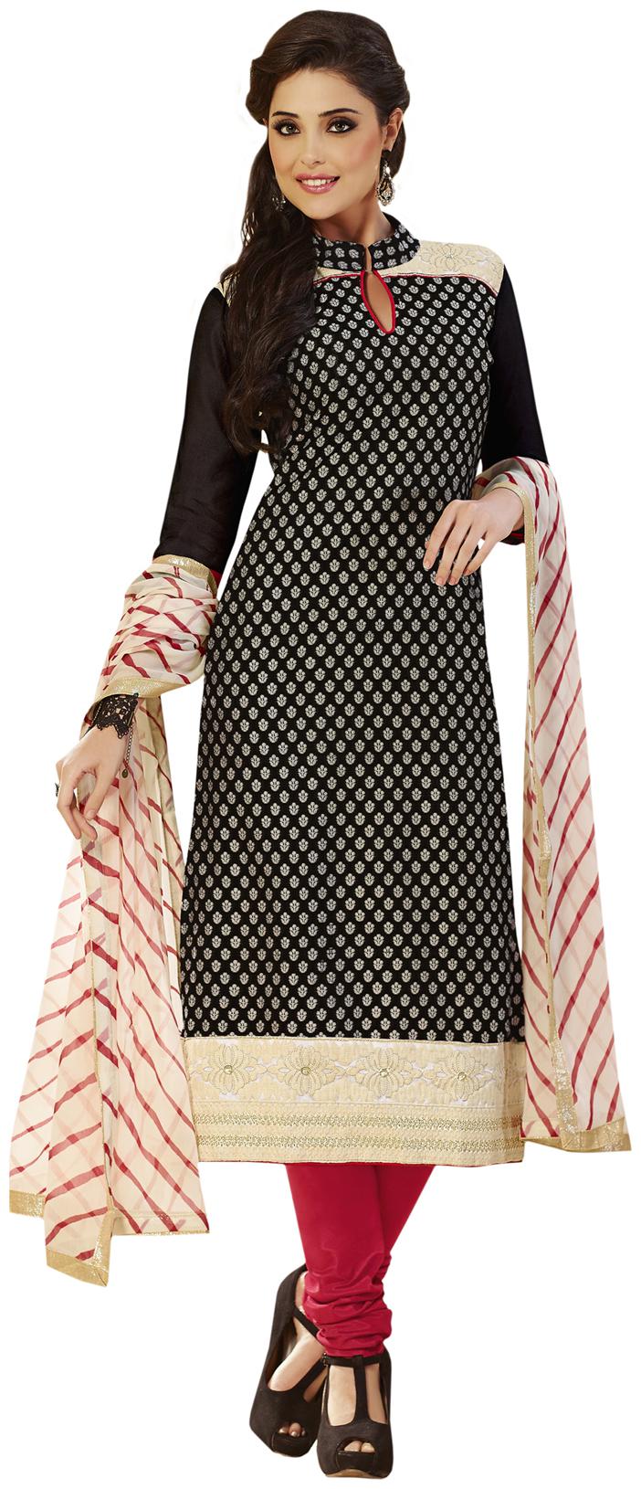 

Touch Trends Black Chanderi Silk Dress Material