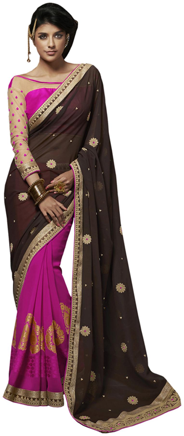 

Touch Trends Brown Georgette Saree