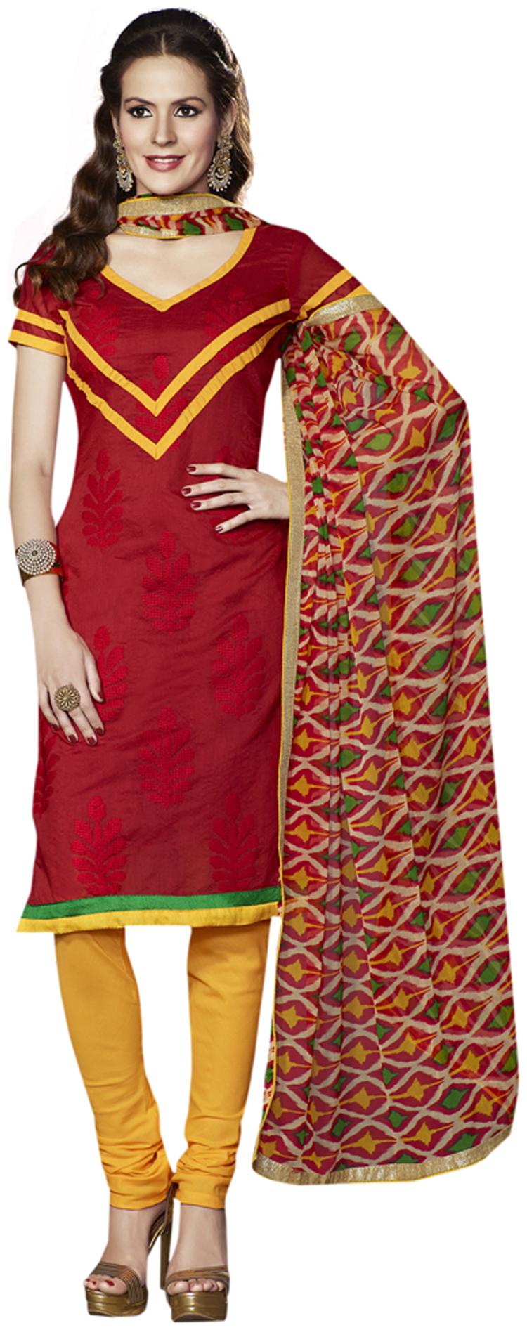 

Touch Trends Red Chanderi Dress Material