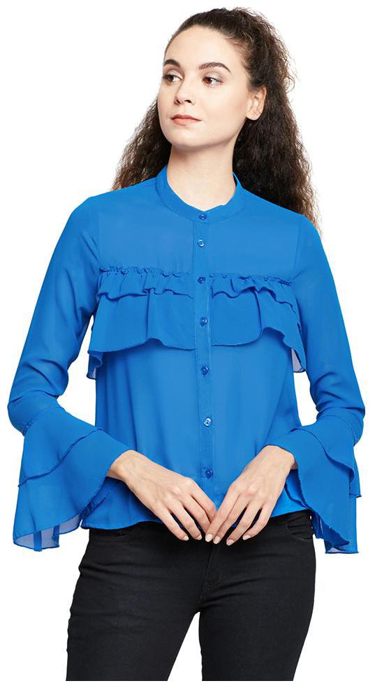 

OXOLLOXO Women Blue Solid Regular Fit Shirt