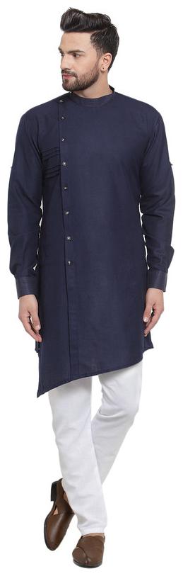 

TREEMODA Men Linen Solid Navy Blue Kurta Pyjamas
