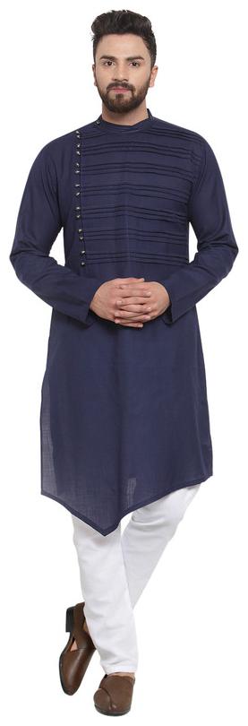 

TREEMODA Men Linen Solid Navy Blue Kurta Pyjamas