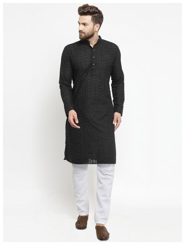 

TREEMODA Black Embroidered Kurta and Pyjamas