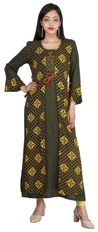 

TREND 21 Women Green Printed Straight Kurta