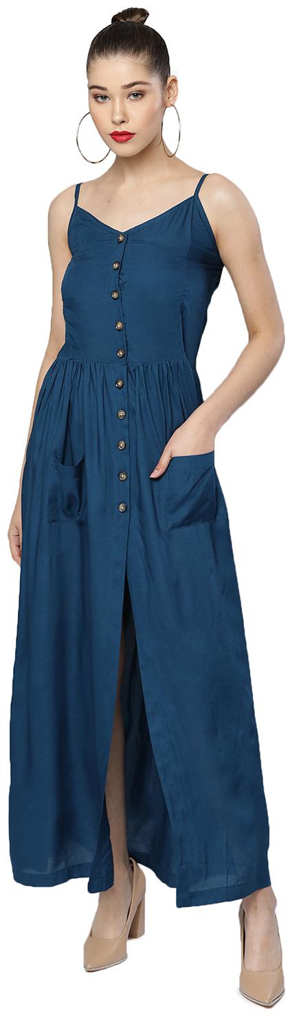 

Trend Arrest Blue Solid Maxi dress