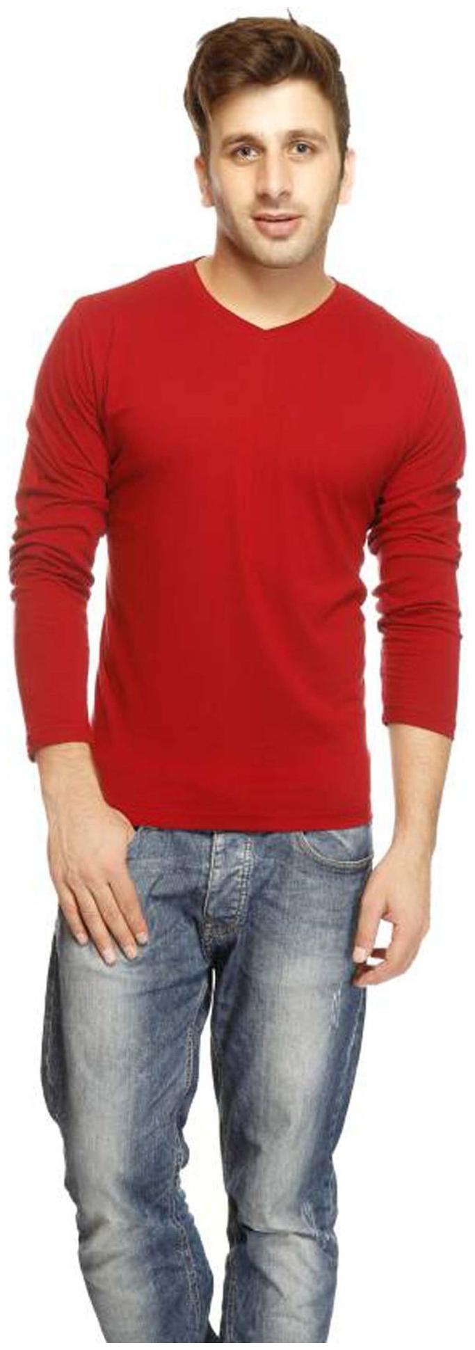 

TREND FULL Men Red Regular fit Cotton V neck T-Shirt - Pack Of 1
