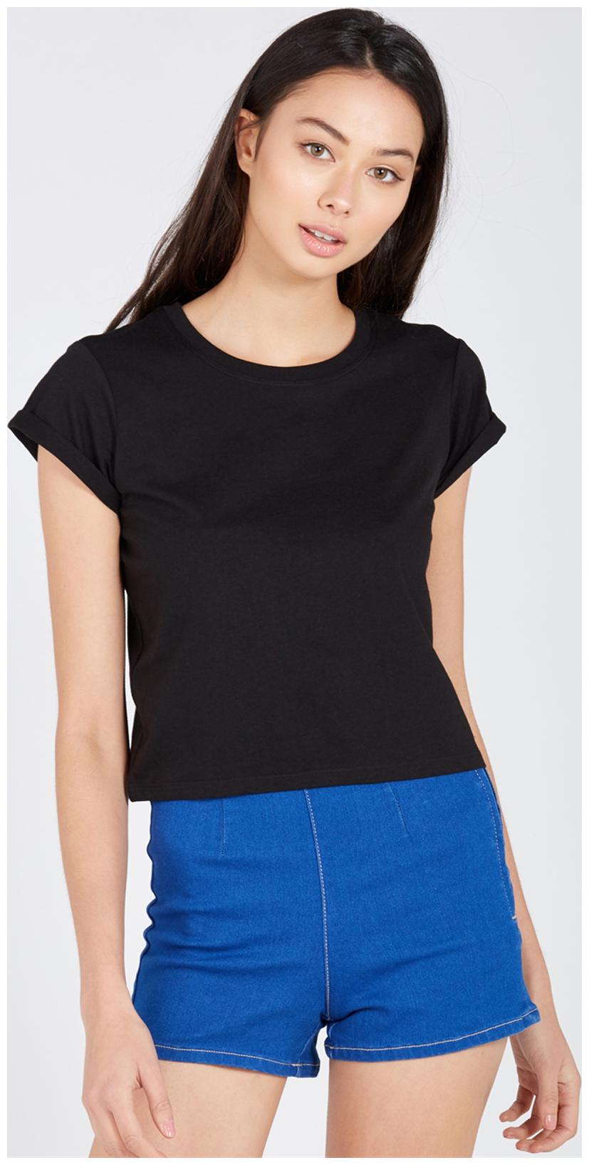 

TRENDS TOWER Women Black Slim fit Round neck Cotton T shirt