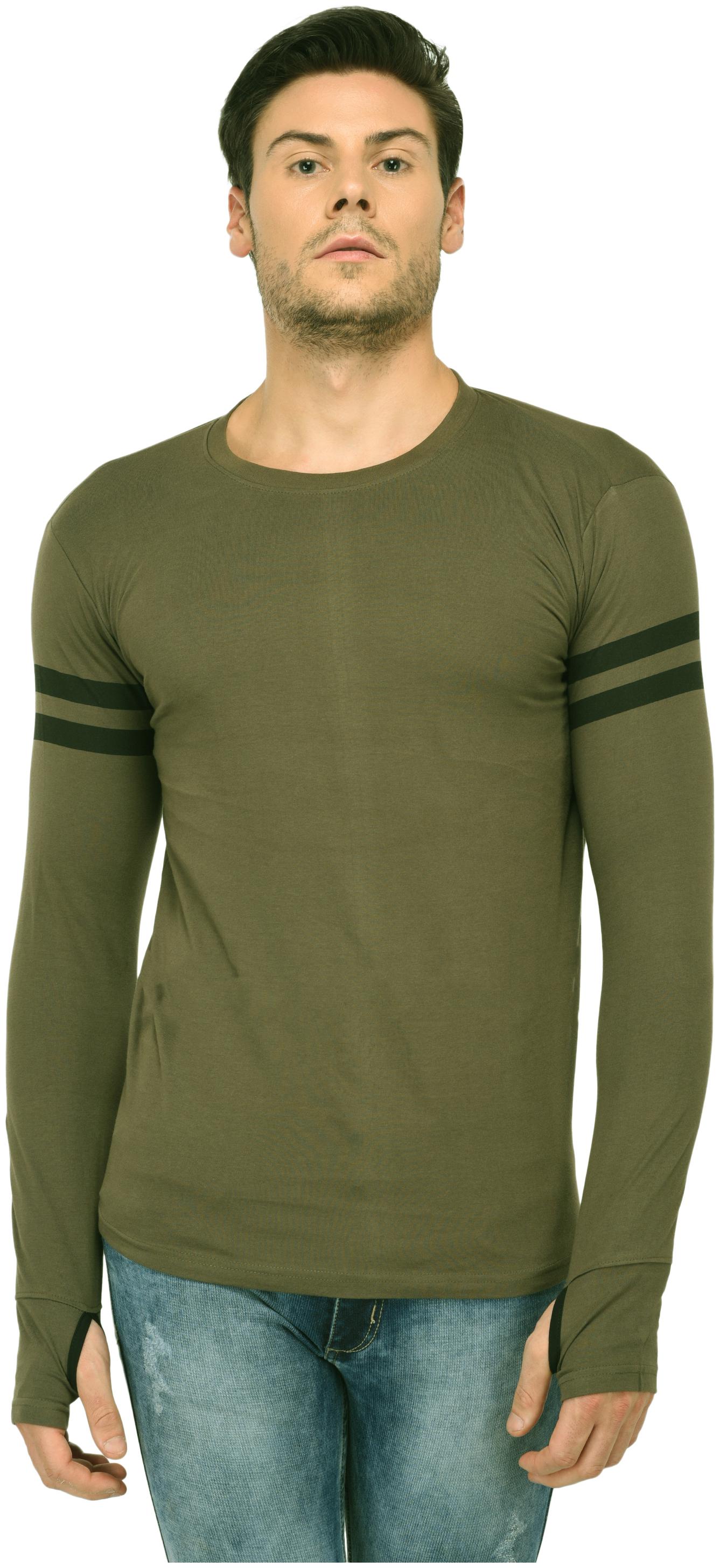 

TRENDS TOWER Thumb Ring Olive Regular fit Cotton Round neck T-Shirt
