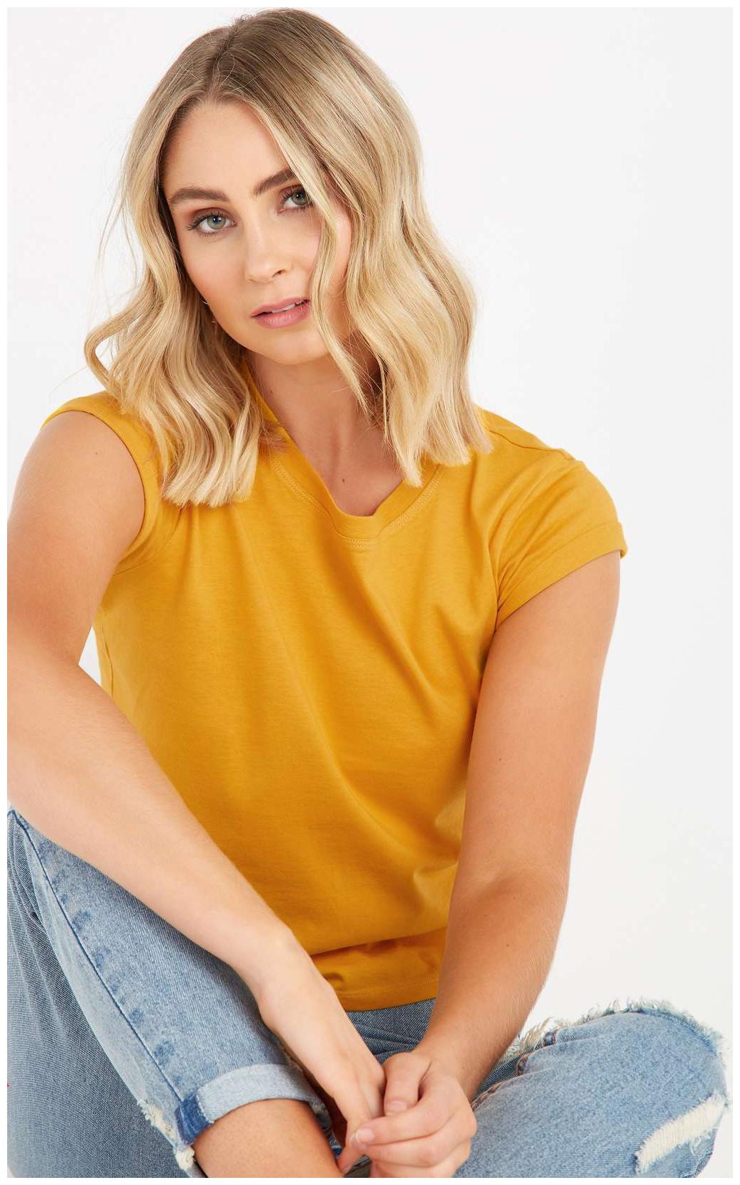 

TRENDS TOWER Women Mustard Slim fit Round neck Cotton Tank top