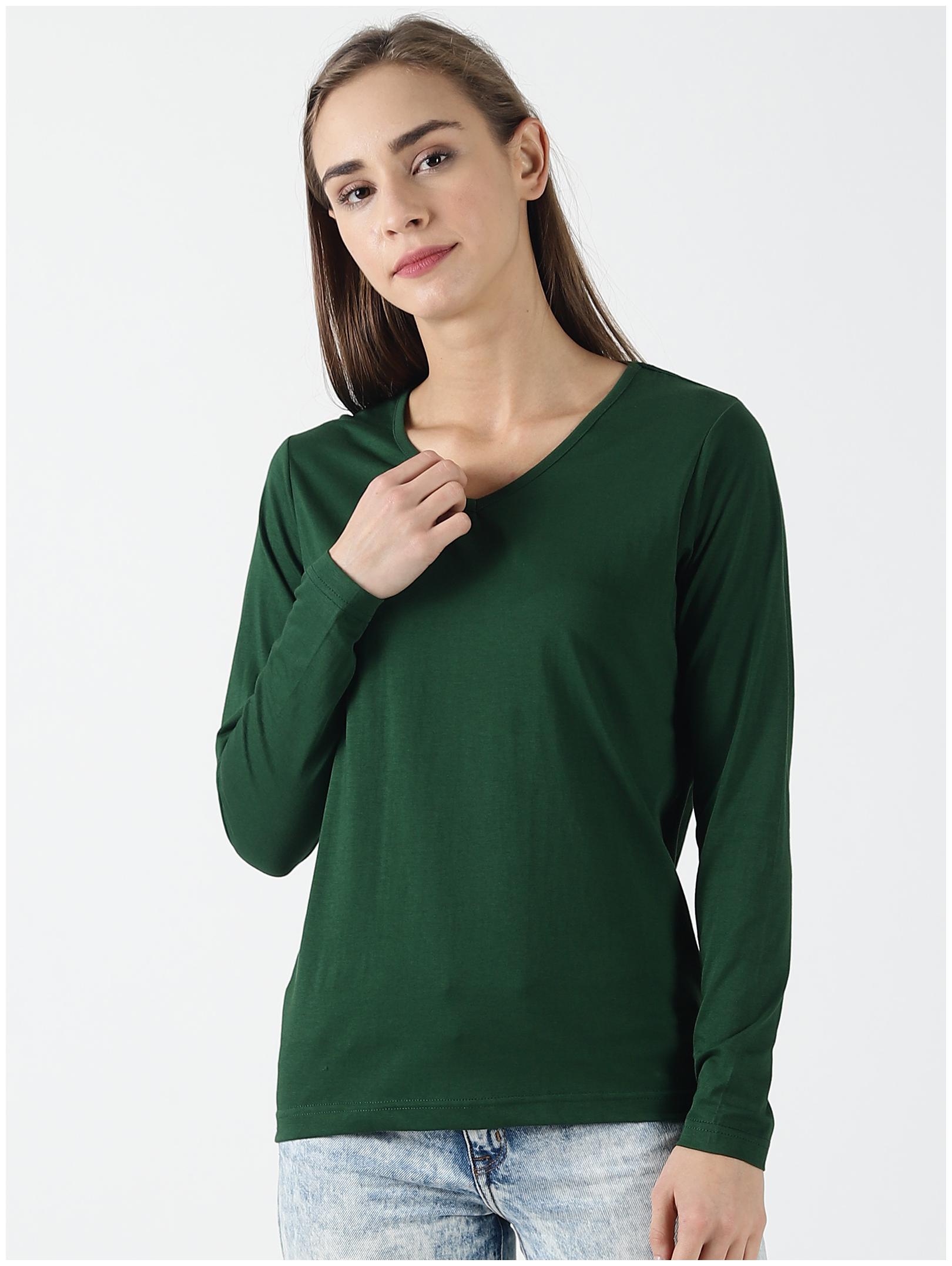 

TRENDS TOWER Women Green Regular fit V neck Cotton T shirt