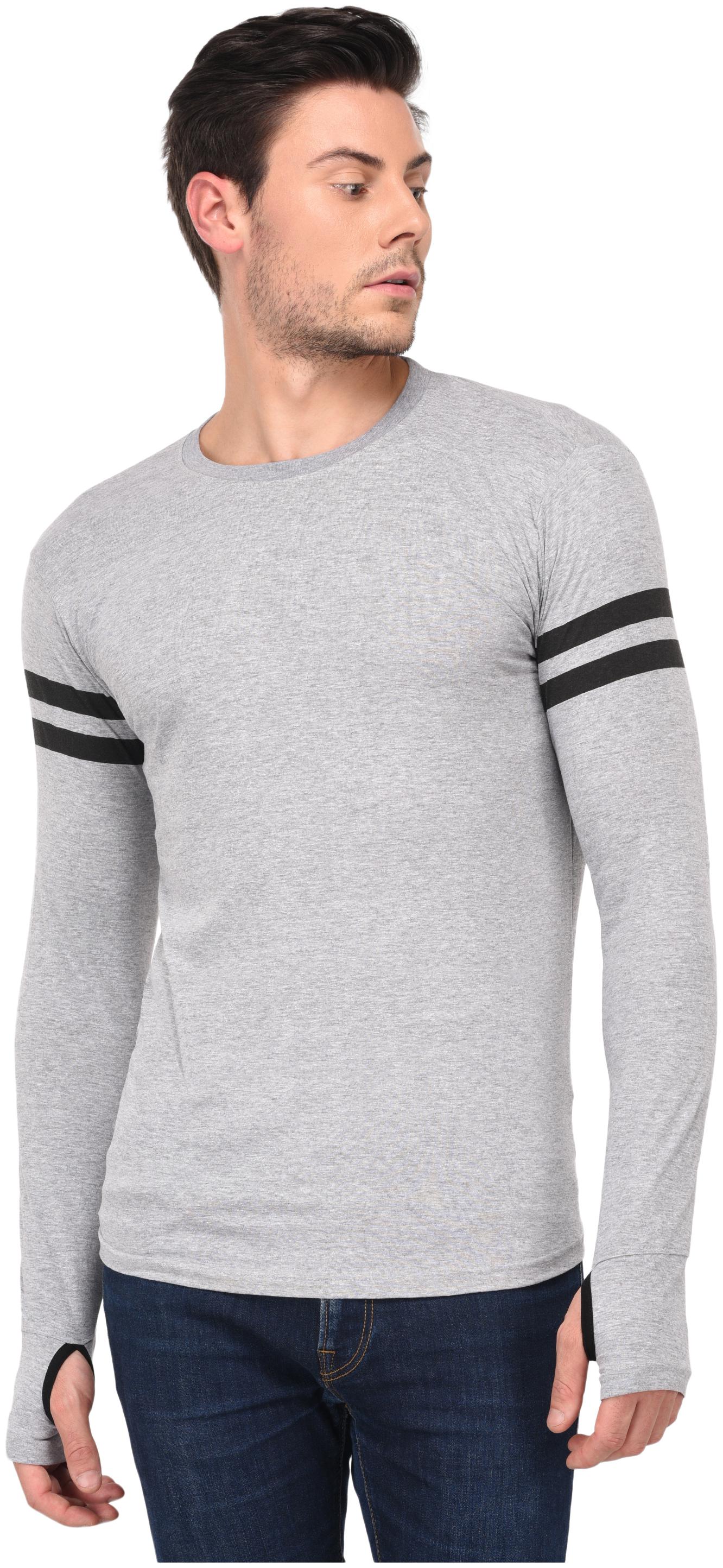 

TRENDS TOWER Thumb Ring Grey Melange Regular fit Cotton Round neck T-Shirt