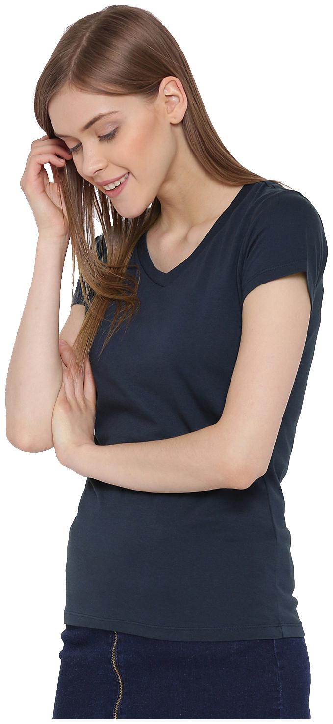 

TRENDS TOWER Women Blue Regular fit V neck Cotton T shirt