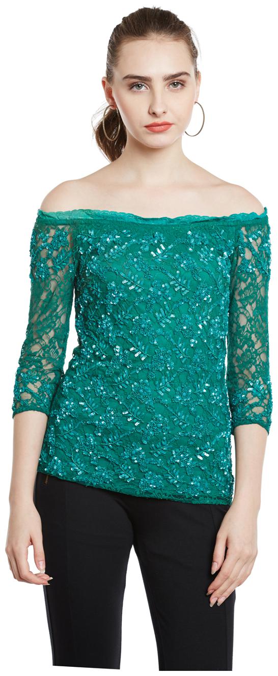 

Trendy Divva Off Shoulder Beaded Lace Trim Top