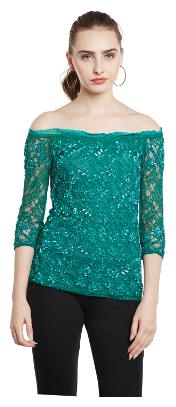 

Trendy Divva Off Shoulder Beaded Lace Trim Top