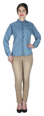 

Lady Bird Women Blue Solid Slim Fit Shirt