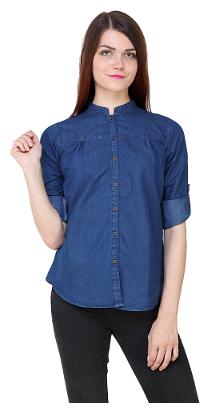 

Lady Bird Women Blue Solid Slim Fit Shirt