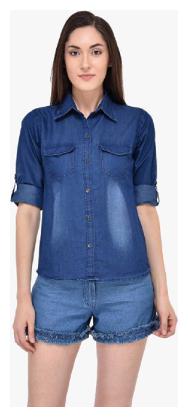 

Lady Bird Women Blue Solid Slim Fit Shirt