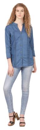 

Lady Bird Women Blue Solid Slim Fit Shirt