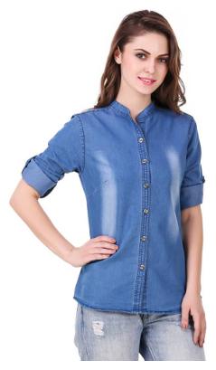 

Lady Bird Women Blue Solid Slim Fit Shirt
