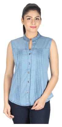 

Lady Bird Women Blue Solid Regular Fit Shirt