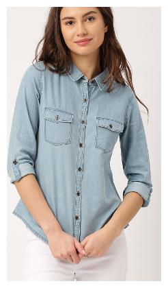 

Lady Bird Women Blue Solid Regular Fit Shirt