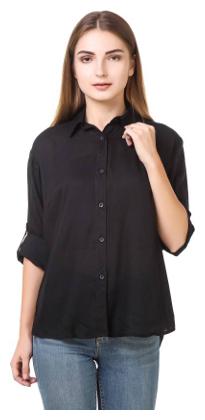 

Lady Bird Women Black Solid Regular Fit Shirt