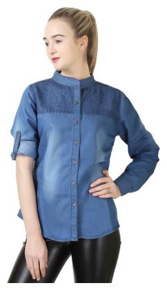 

Lady Bird Women Blue Printed Slim Fit Shirt