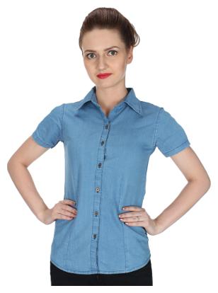 

Lady Bird Women Blue Solid Slim Fit Shirt