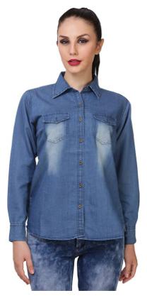 

Lady Bird Women Blue Solid Slim Fit Shirt