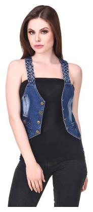 

Trendy Frog Women Sleeveless Solid Denim Shrug Chotia Top Blue X-Large Size