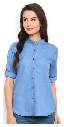 

Lady Bird Women Blue Solid Regular Fit Shirt