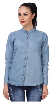 

Lady Bird Women Blue Solid Slim Fit Shirt