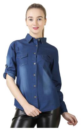 

Lady Bird Women Blue Solid Regular Fit Shirt