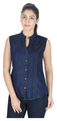 

Lady Bird Women Blue Solid Slim Fit Shirt